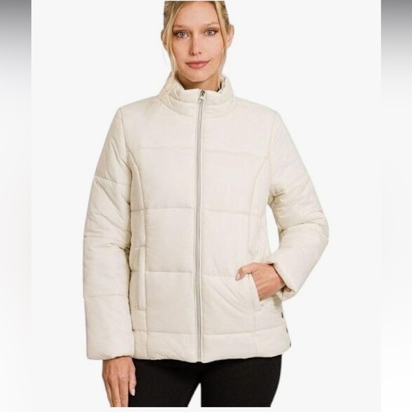 Zenana Outfitters Jackets & Blazers - Zenana Zipper Winter Puffer Zip Up Jacket with Pockets bone size xl